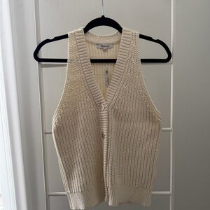 Madewell Cream Ribbed V-Neck Button Front Sweater Vest